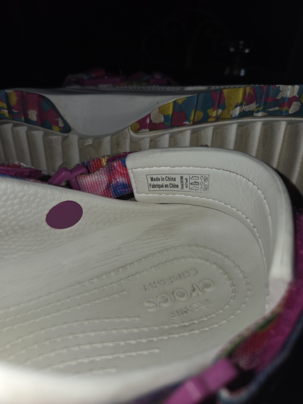Girls White Crocs Clog Sandals with Multicolor Dot Strap - Picture 8 of 8
